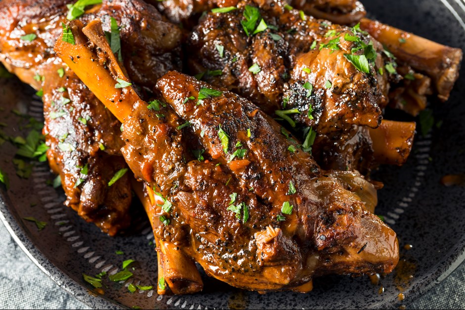 Braised Lamb Shank with Sweet Pea Risotto 